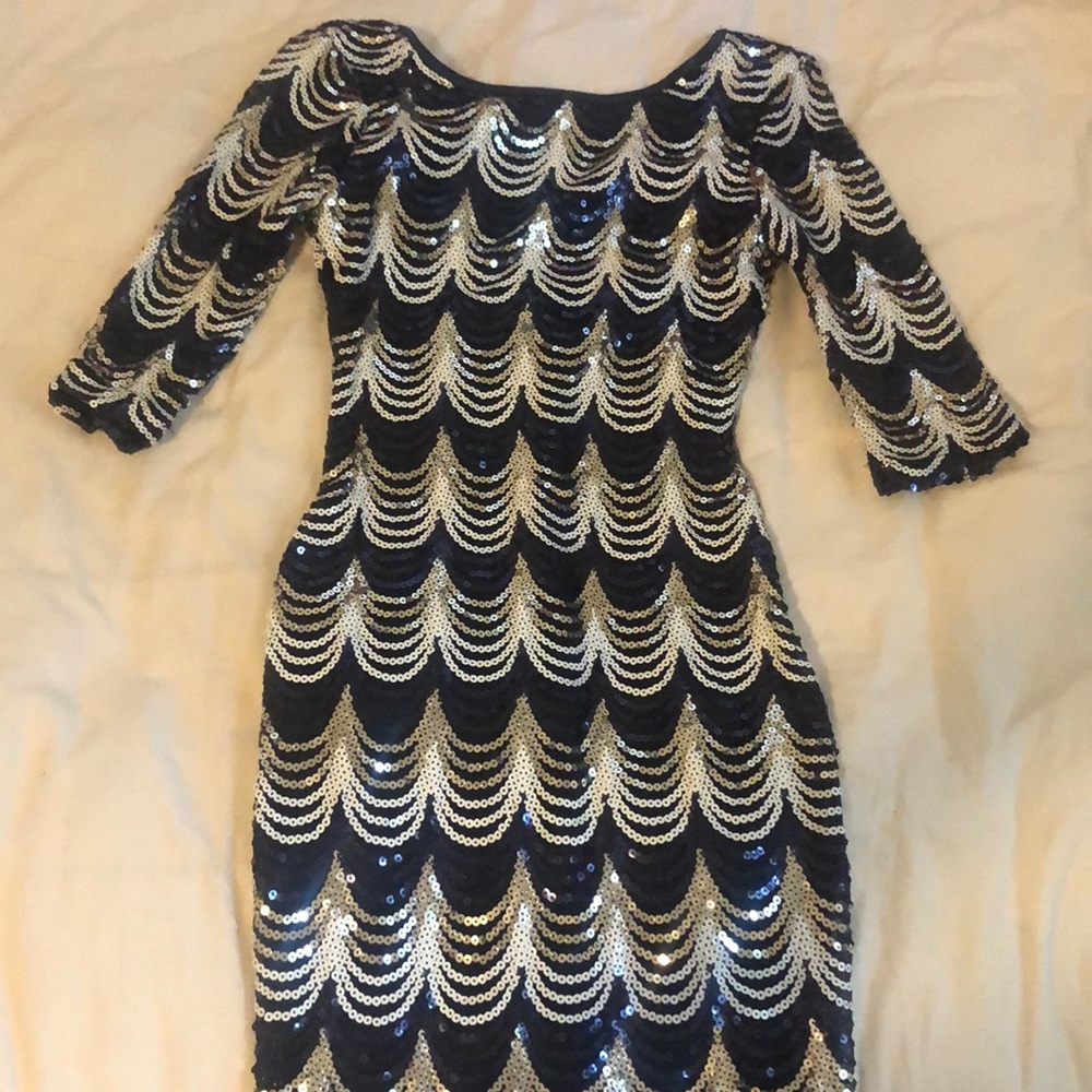 Silver and Navy Sequin Dress